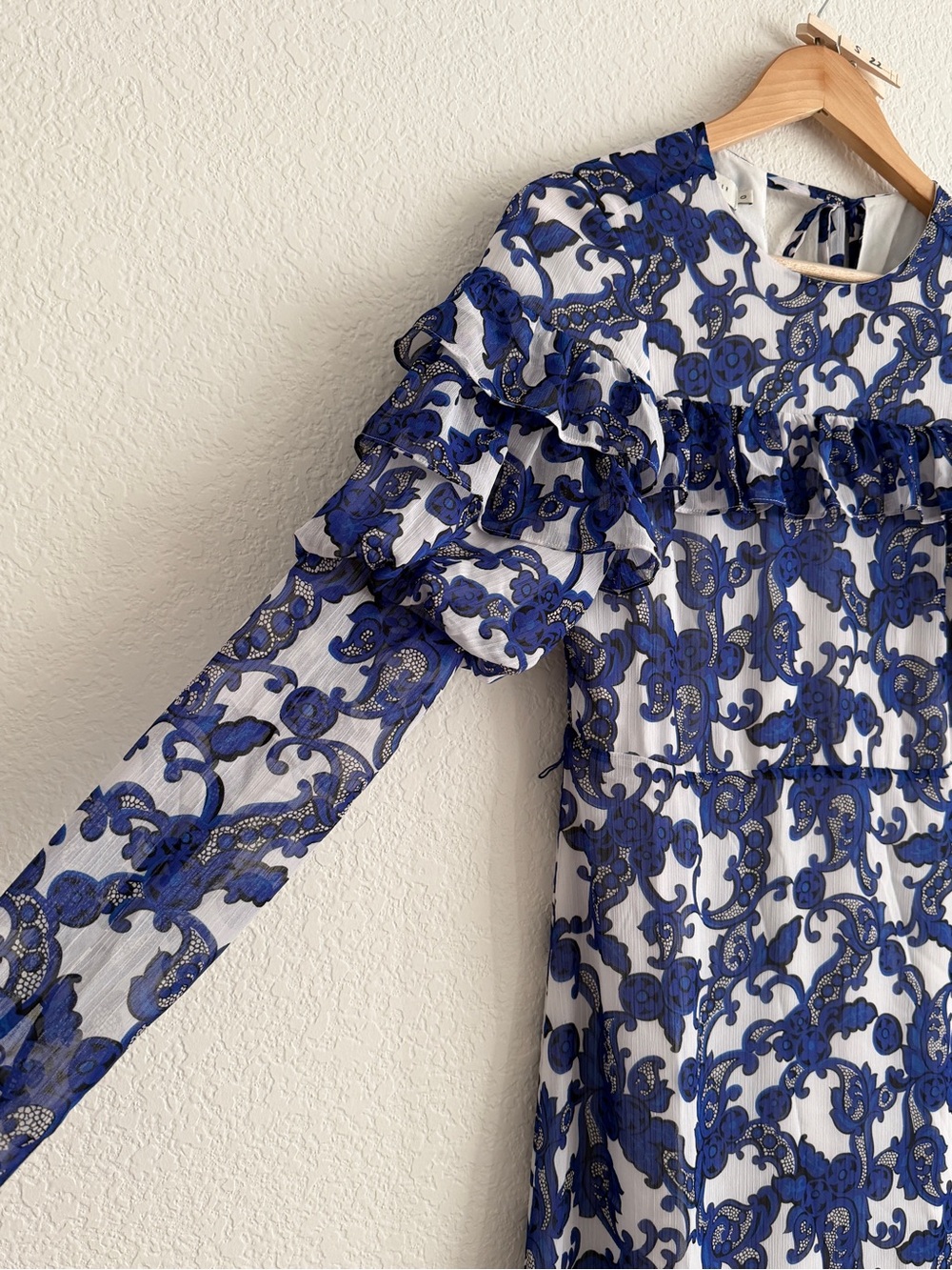NEW Ted Baker Navy Blue Ruffle Midi Dress size 0 - Picture 5 of 13
